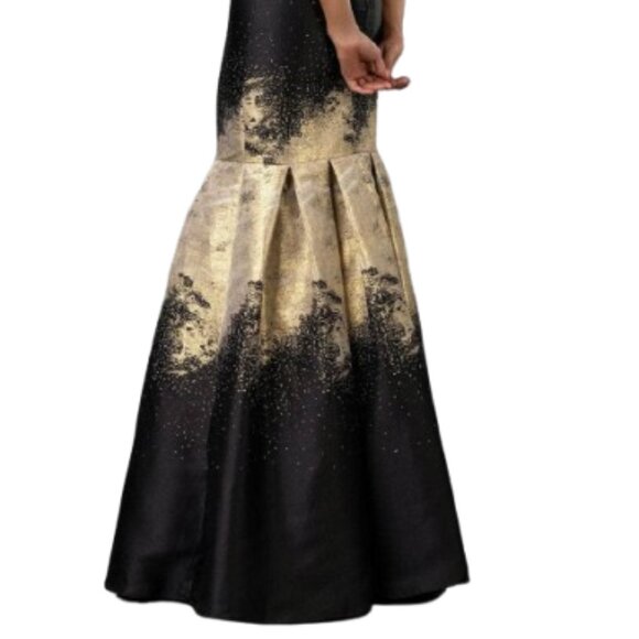 NWT Terani Couture 251P0177 Mikado Evening Dress Black Gold Size 12 - Picture 4 of 6